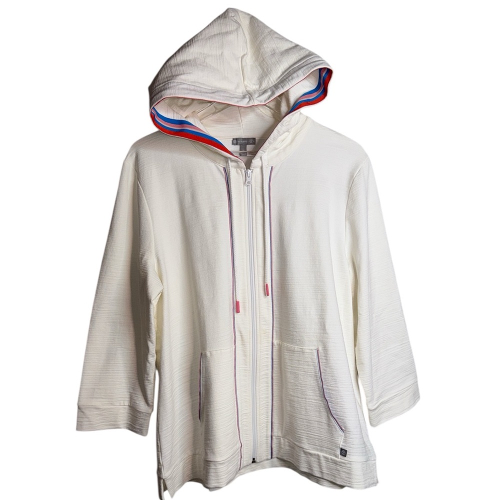BNWOT Talbots White Hooded Jacket with Multicolor Trim